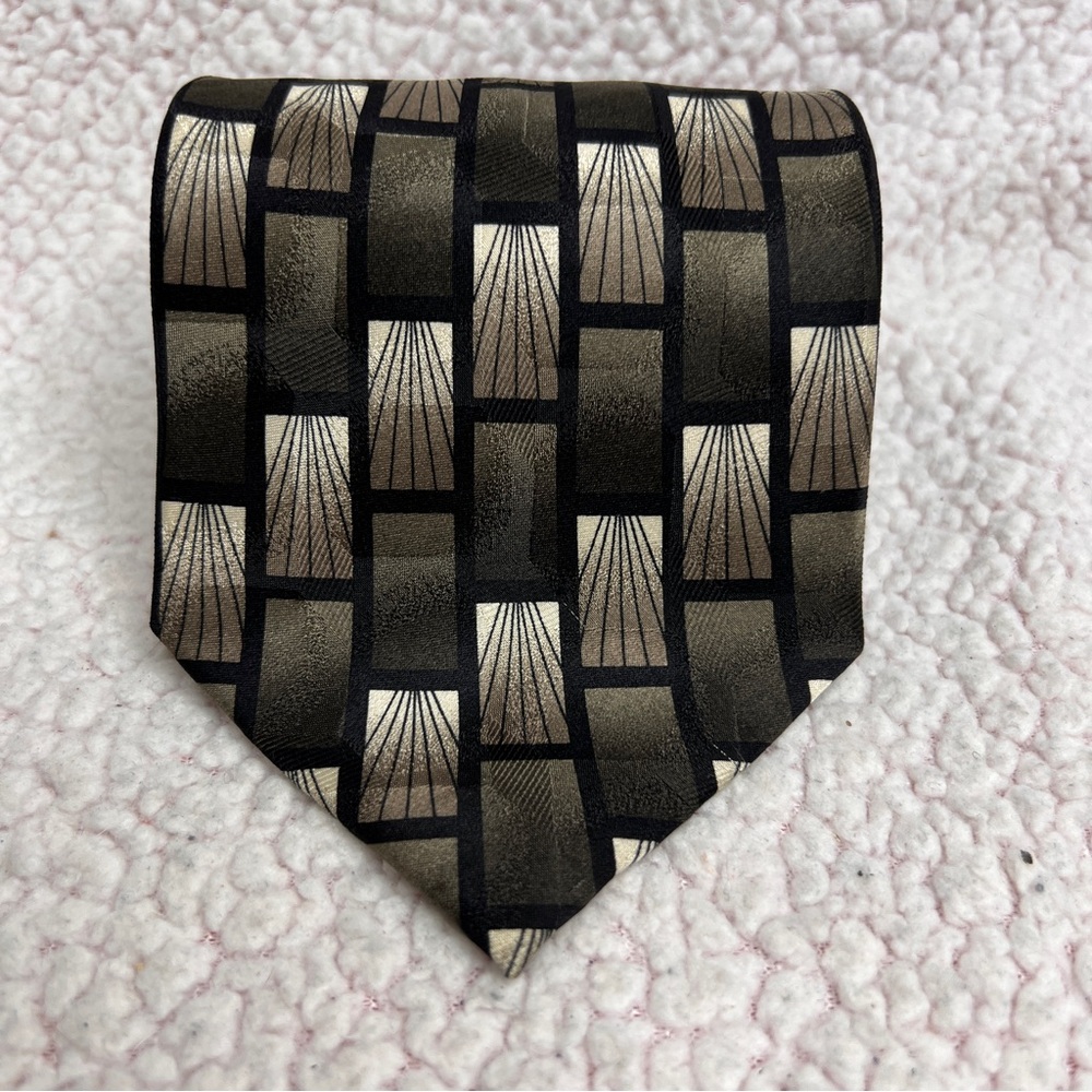 Mosaic Silk Tie Handmade Geometric Gold Black Green Classic